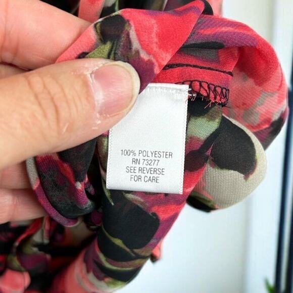 Elle Women’s Small Red Floral Ruffle Sleeveless Midi Dress belted Lightweight - Picture 5 of 6